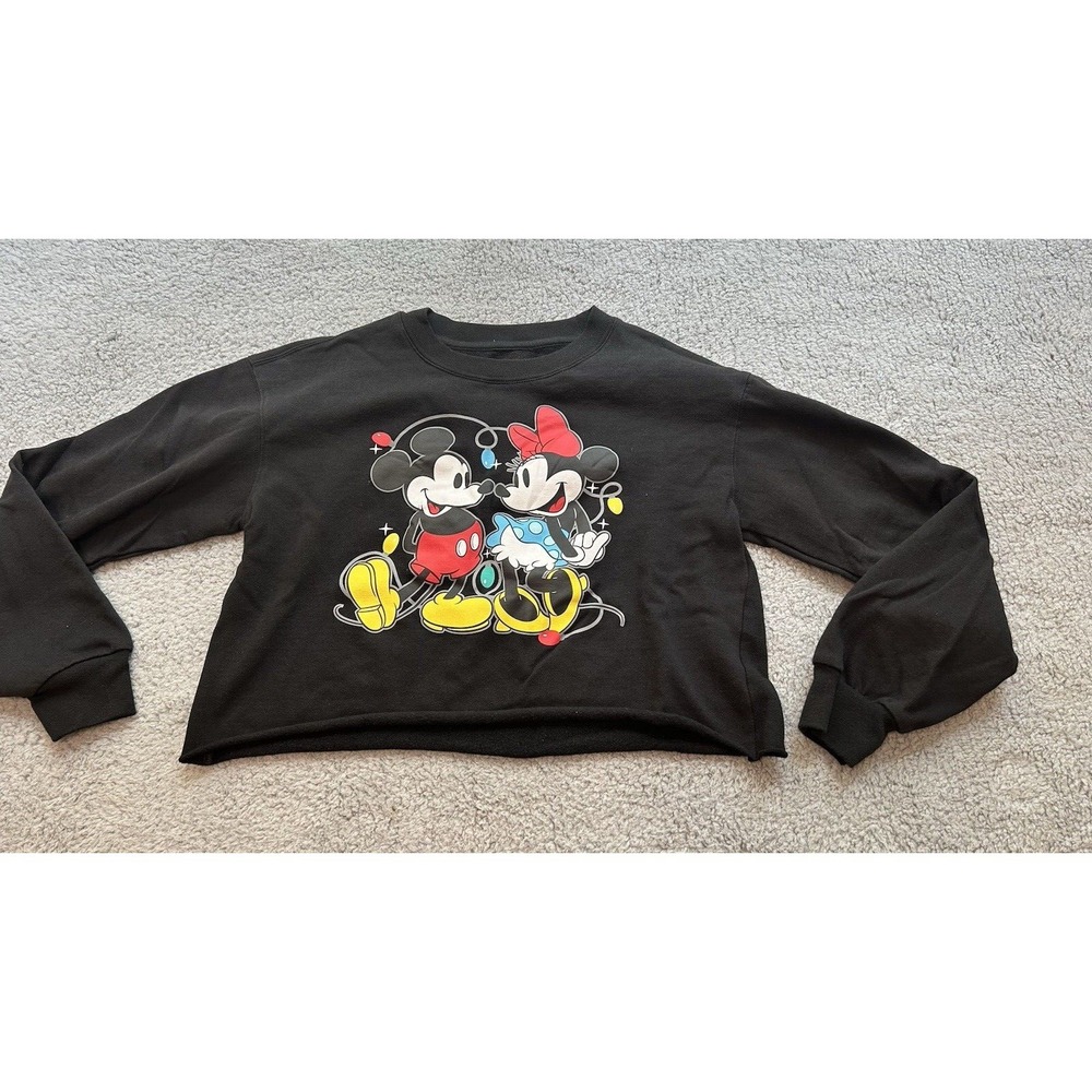Disney Mickey Mouse Women's Sweatshirt Black Crewneck Pullover Soft Sz M